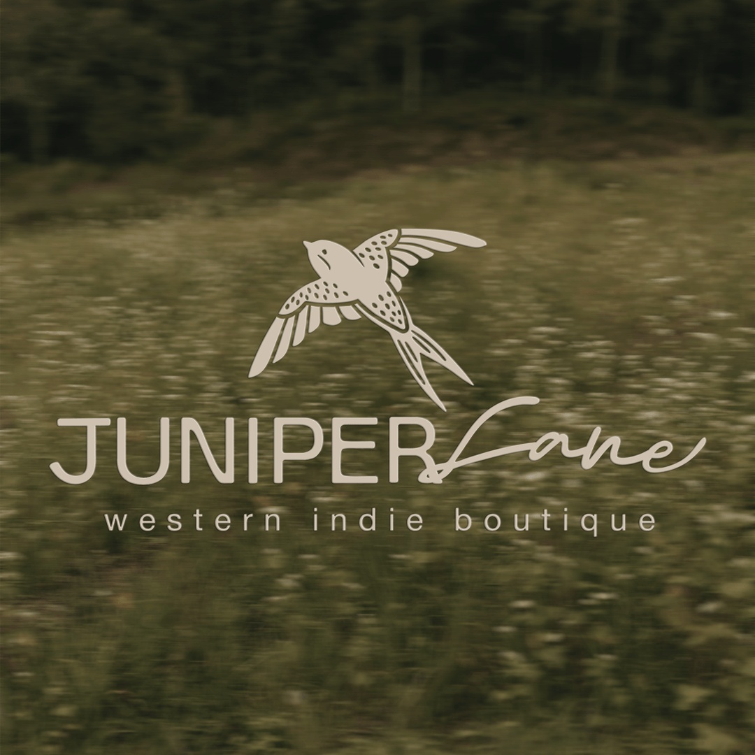 Brand identity logo for Juniper Lane western indie boutique featuring a minimalist bird icon and modern organic typography
