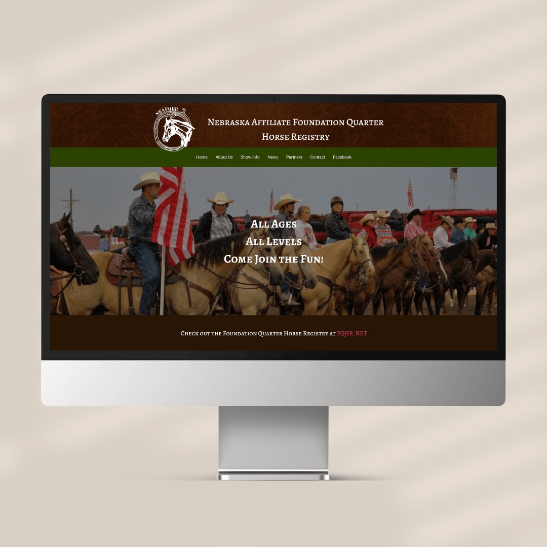 Desktop homepage design for a custom WordPress website featuring a clean hero section, elevated typography, simple navigation, and modern western inspired branding.