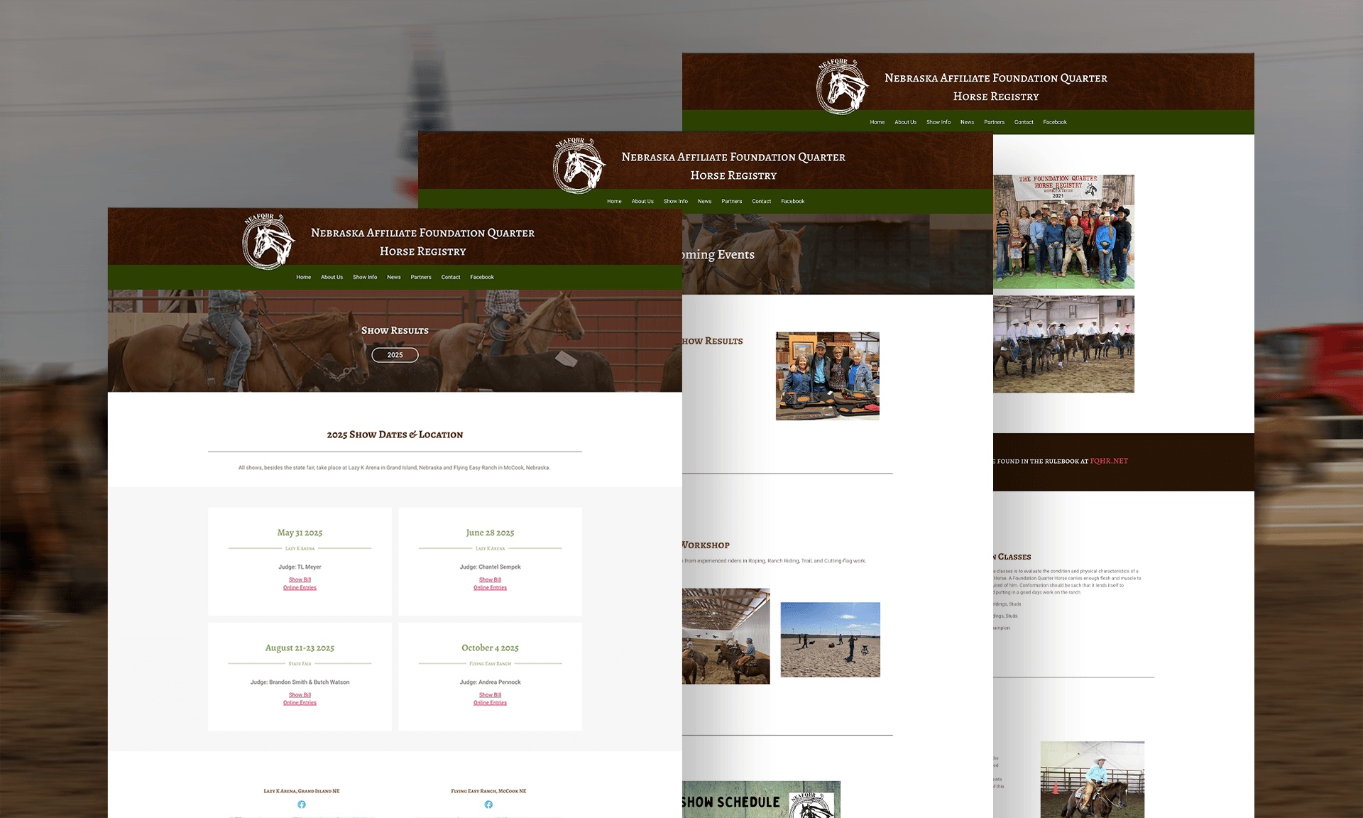 Custom WordPress website design portfolio showcasing multiple website pages with a clean, elevated layout, simple navigation, modern western inspired branding, and responsive web design.