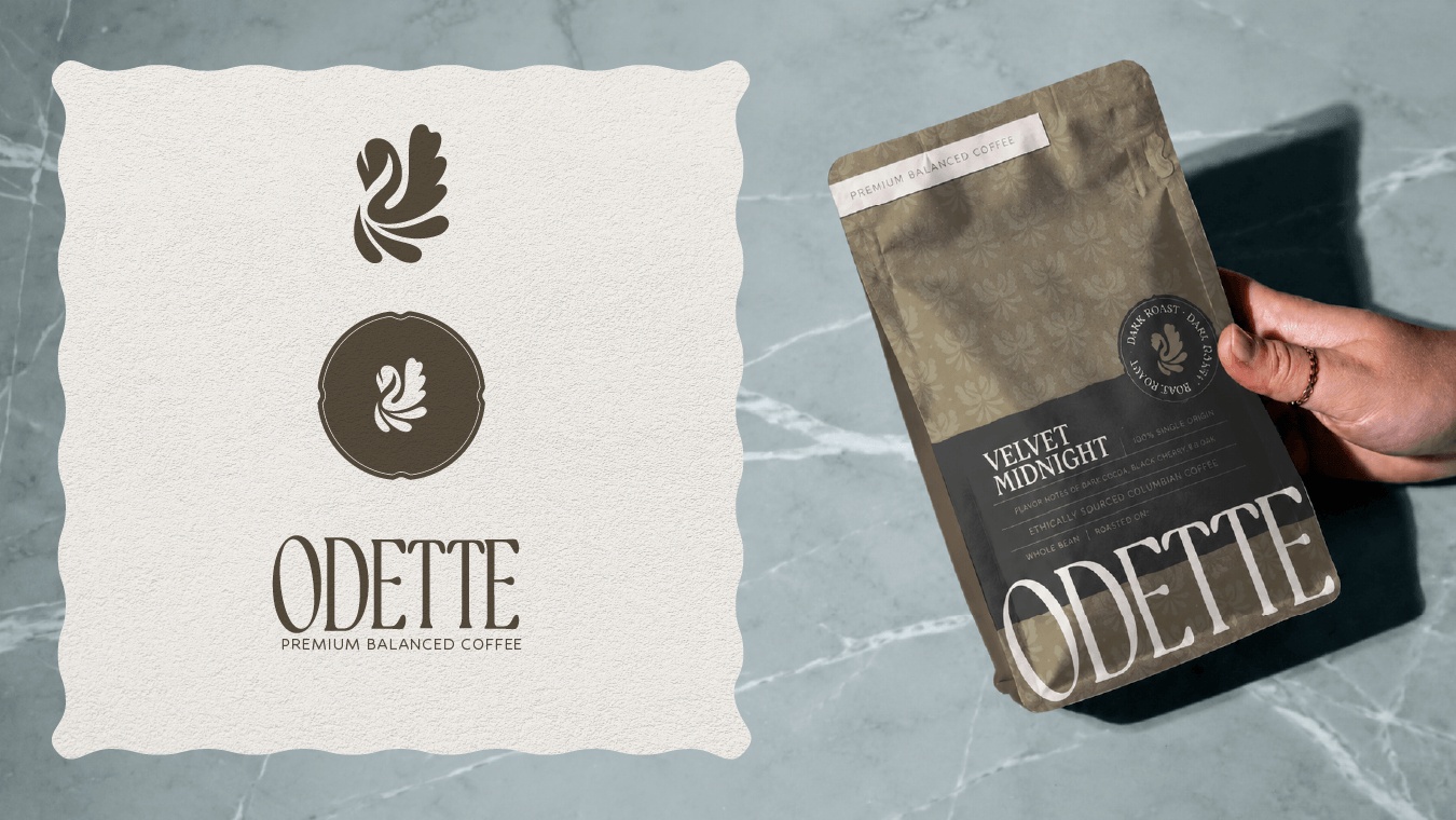 Premium coffee brand identity design featuring custom logo variations and luxury coffee packaging with elegant typography, refined branding, and cohesive visual identity.