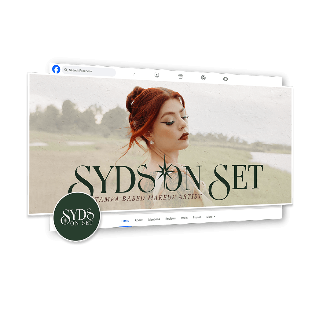 Custom Facebook business page design featuring makeup artist in creative editorial cover photo, and profile image as primary logo.